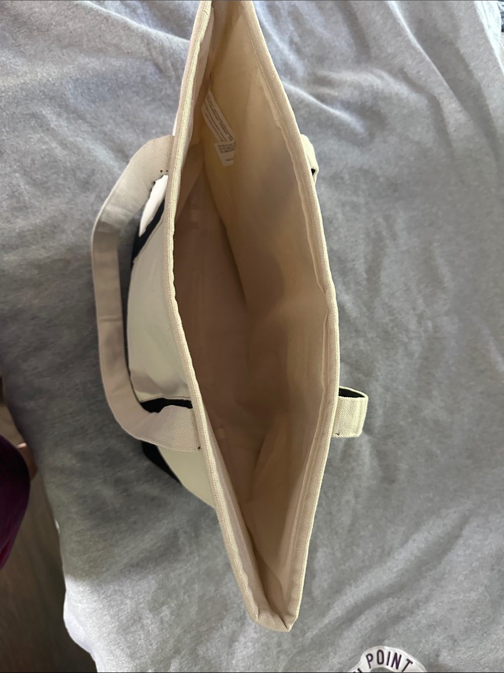 Vuori Cream and Black Canvas Tote with Exterior Pocket - Picture 3 of 4